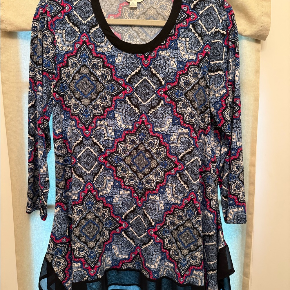 Cato Blue and Pink Geometric Blouse